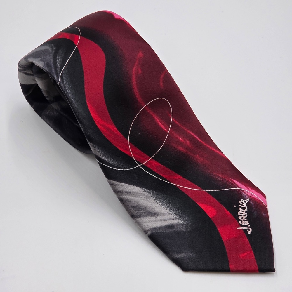 J. Garcia Butterfly Trap Collectors Edition Necktie Red Black Abstract Mens Tie